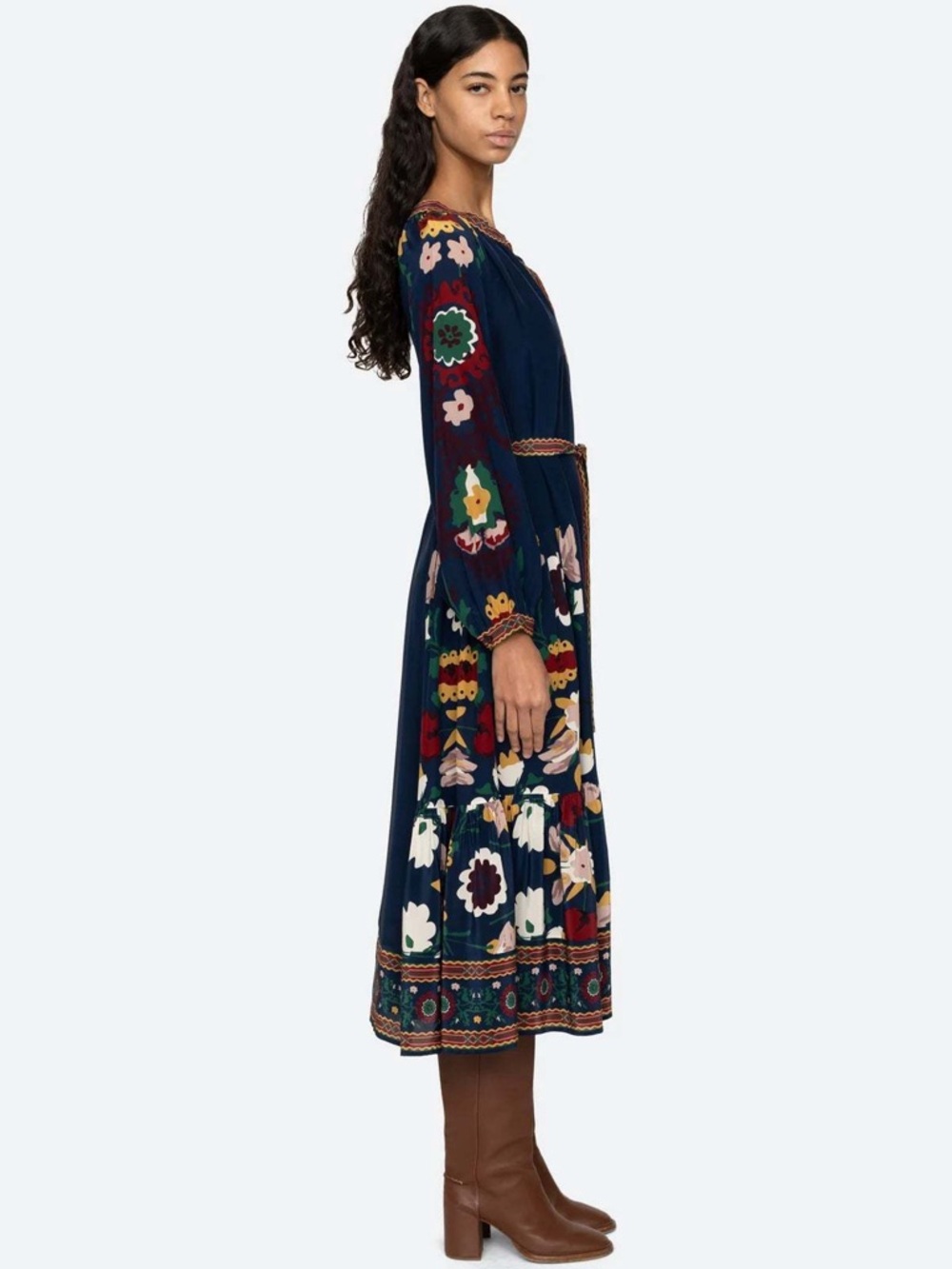 Sea New York Cassia Print Long Sleeve Dress Size L Designer Midi - Picture 3 of 7